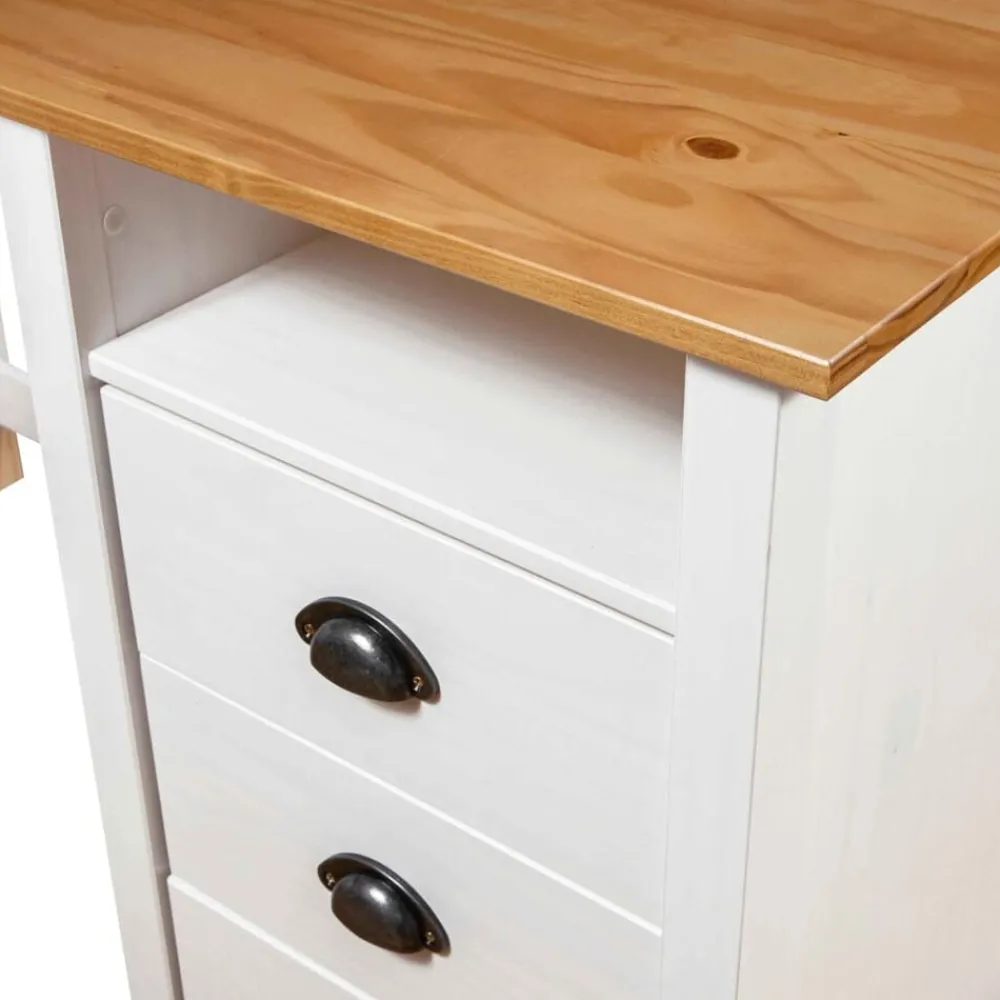 vidaXL Escritorio Hill con 3 cajones madera de pino 120x50x74 cm Blanco y marrón Discount