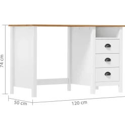 vidaXL Escritorio Hill con 3 cajones madera de pino 120x50x74 cm Blanco y marrón Discount