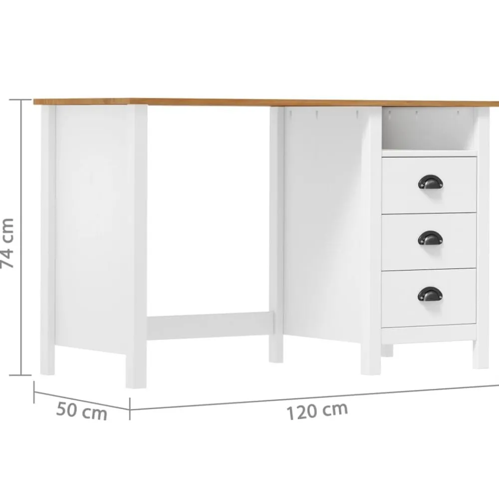 vidaXL Escritorio Hill con 3 cajones madera de pino 120x50x74 cm Blanco y marrón Discount