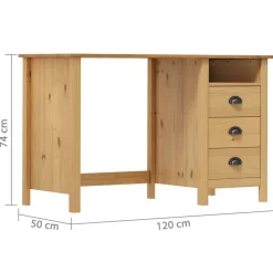 vidaXL Escritorio Hill con 3 cajones madera de pino 120x50x74 cm Marr&oacute;n New