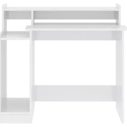 vidaXL Escritorio LED madera contrachapada blanco brillo 97x45x90 cm Blanco brillante Discount