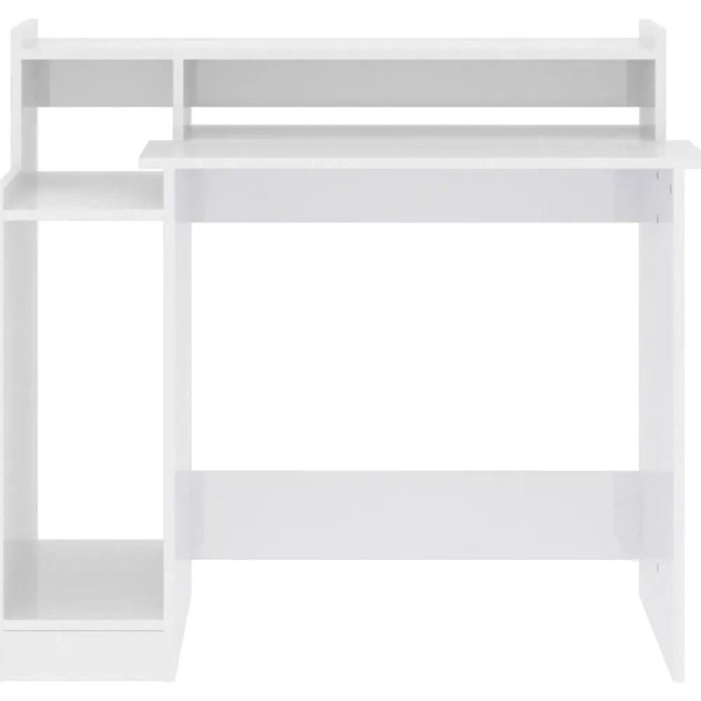 vidaXL Escritorio LED madera contrachapada blanco brillo 97x45x90 cm Blanco brillante Discount