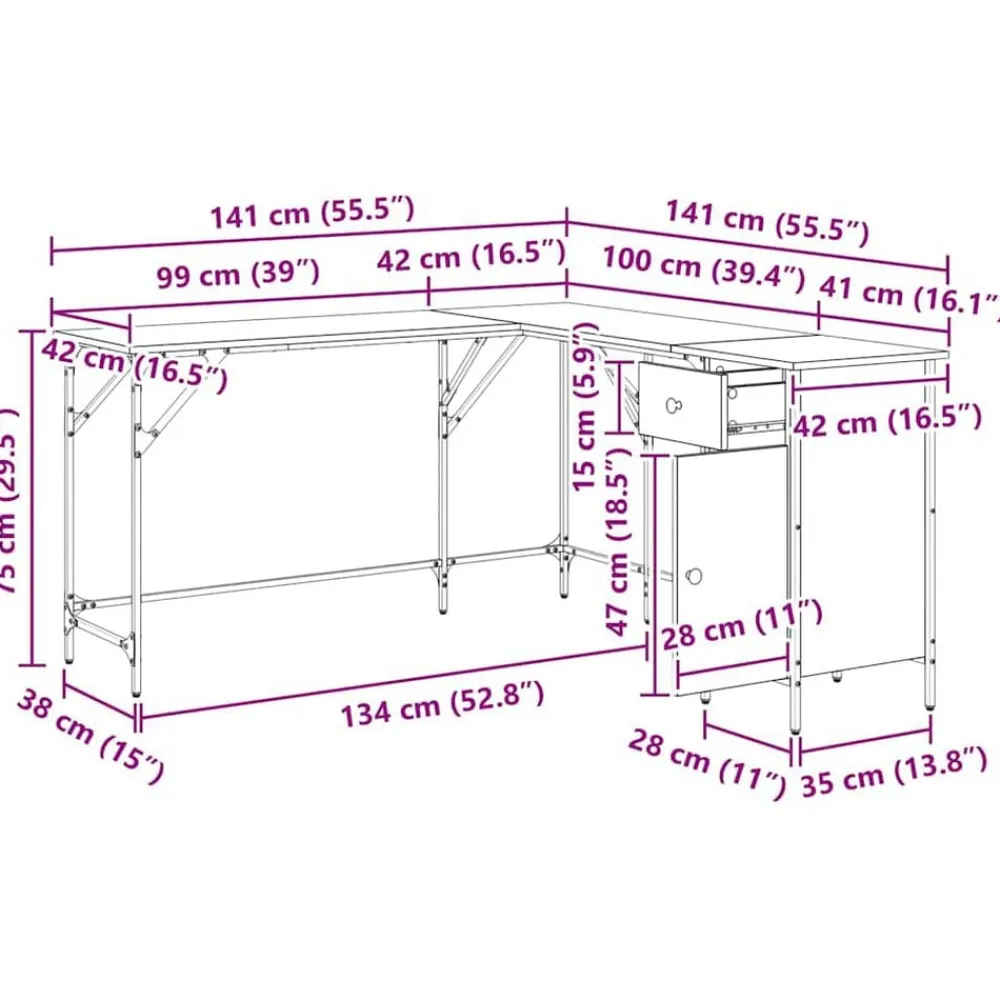 vidaXL Escritorio 141 x 141 x 75 cm Madera contrachapada Madera vieja Hot