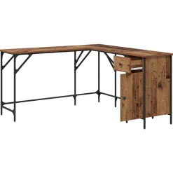 vidaXL Escritorio 141 x 141 x 75 cm Madera contrachapada Madera vieja Hot
