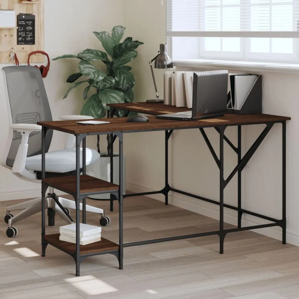 vidaXL Escritorio madera de ingeniería roble marrón 139x139x75 cm Marrón roble Clearance