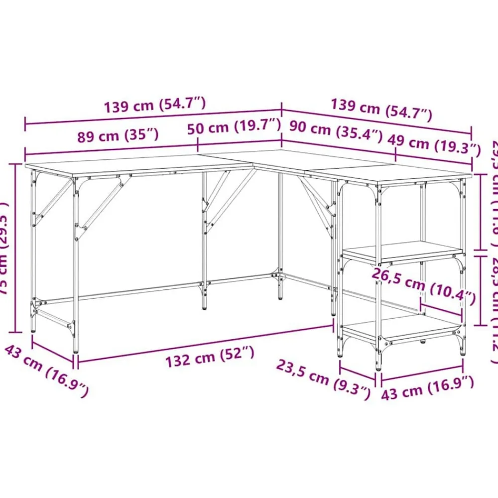 vidaXL Escritorio madera de ingeniería roble marrón 139x139x75 cm Marrón roble Clearance
