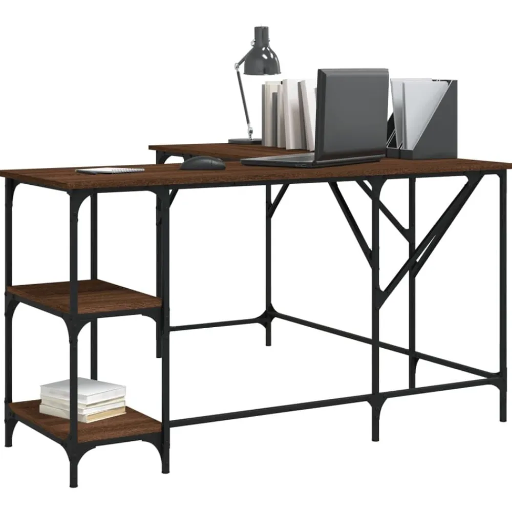 vidaXL Escritorio madera de ingeniería roble marrón 139x139x75 cm Marrón roble Clearance