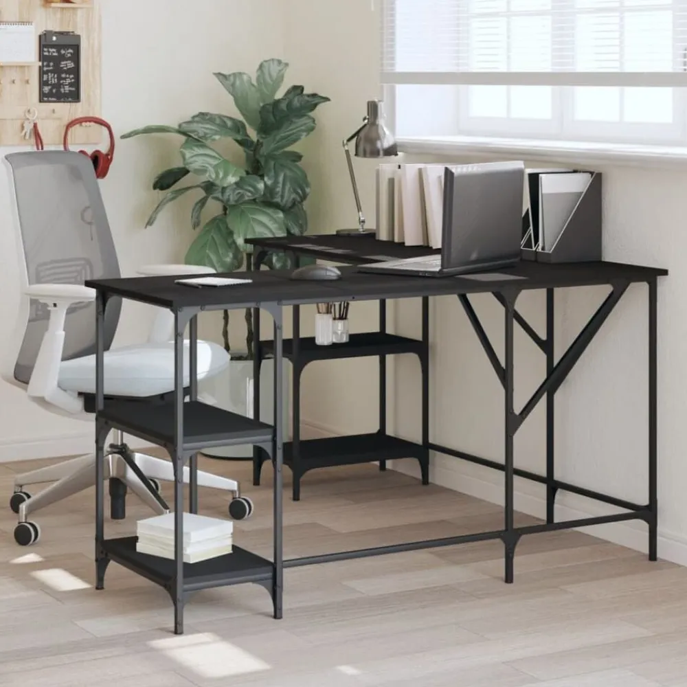 vidaXL Escritorio madera de ingeniería 139x139x75 cm Negro Outlet