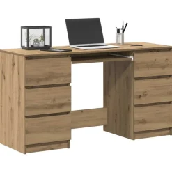 vidaXL Escritorio madera de ingeniería 140x50x77 cm Roble artisan Discount