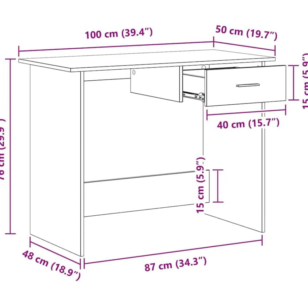 vidaXL Mobiliario De Oficina-Escritorio madera contrachapada 100x50x76 cm