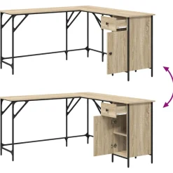 vidaXL Escritorio madera de ingeniería 141x141x75 cm Roble Sonoma New