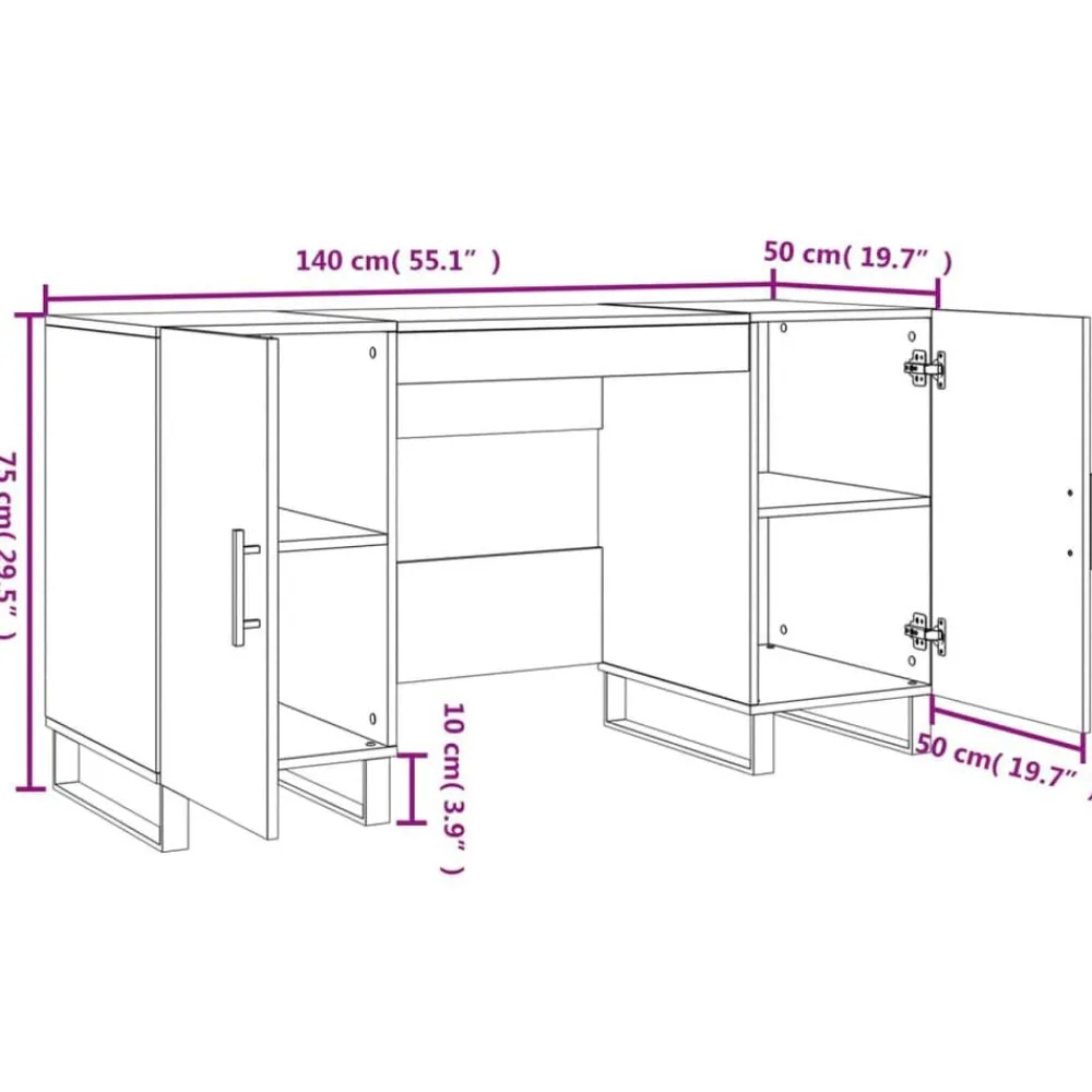 vidaXL Escritorio madera de ingeniería 140x50x75 cm Roble ahumado Clearance