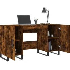 vidaXL Escritorio madera de ingeniería 140x50x75 cm Roble ahumado Clearance