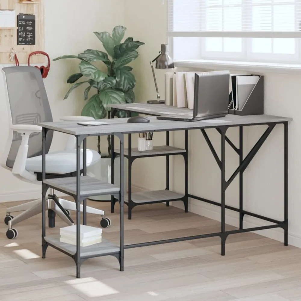 vidaXL Escritorio madera de ingeniería 139x139x75 cm Gris sonoma