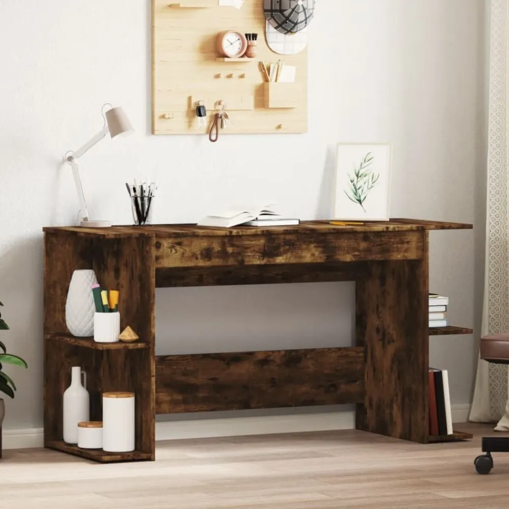 vidaXL Escritorio madera de ingeniería 140x50x75 cm Roble ahumado Clearance