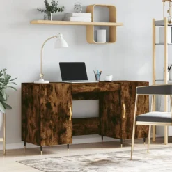 vidaXL Escritorio madera de ingeniería 140x50x75 cm Roble ahumado Sale
