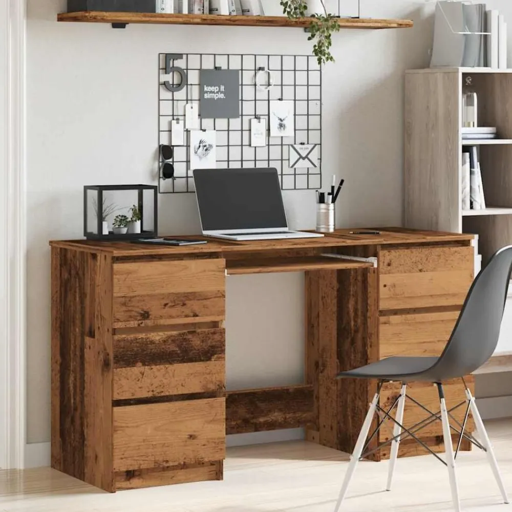 vidaXL Mobiliario De Oficina-Escritorio madera de ingeniería envejecida 140x50x77 cm