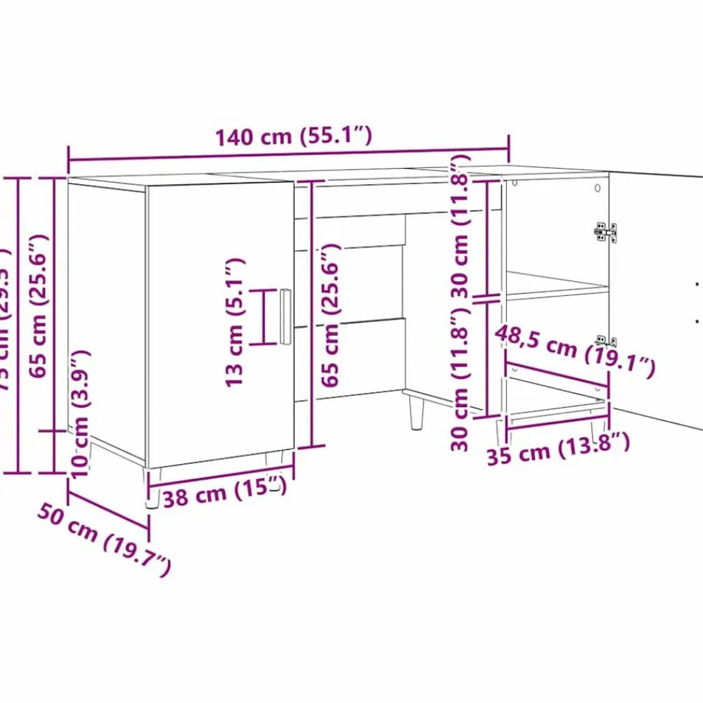 vidaXL Escritorio 140 x 50 x 75 cm Madera contrachapada Madera vieja Clearance
