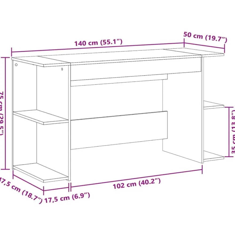 vidaXL Mobiliario De Oficina-Escritorio madera de ingeniería 140x50x75 cm