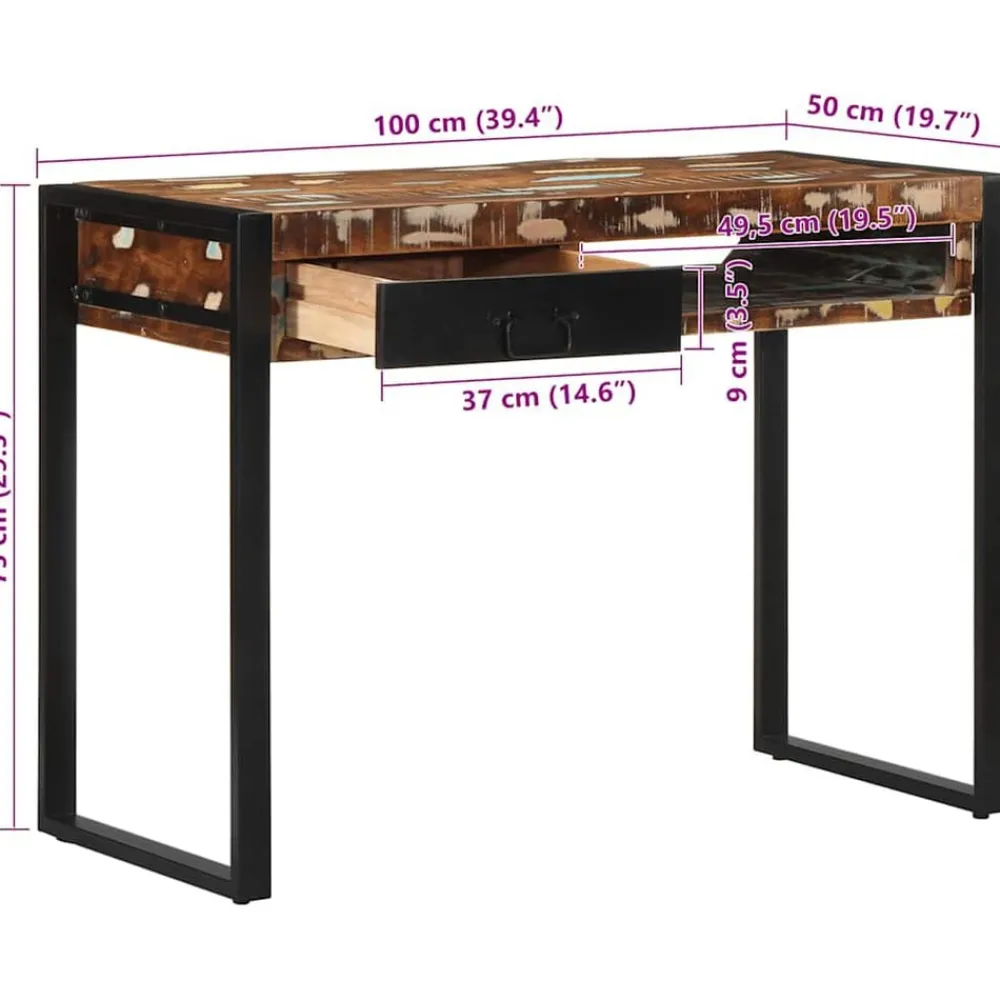 vidaXL Escritorio madera maciza reciclada multicolor 100x50x75 cm Online