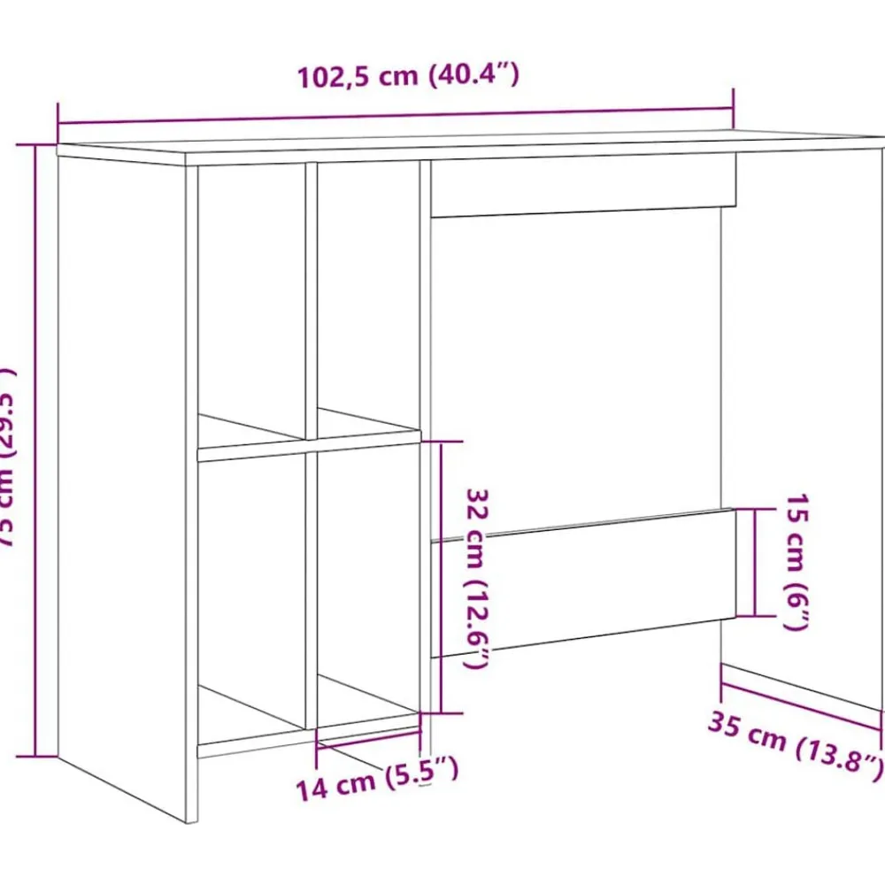 vidaXL Escritorio madera ingeniería madera envejecida 102,5x35x75 cm Madera antigua Discount