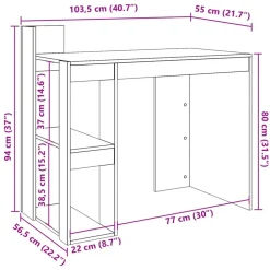 vidaXL Escritorio madera de ingeniería marrón roble 103,5x56,5x94 cm Marrón roble Hot