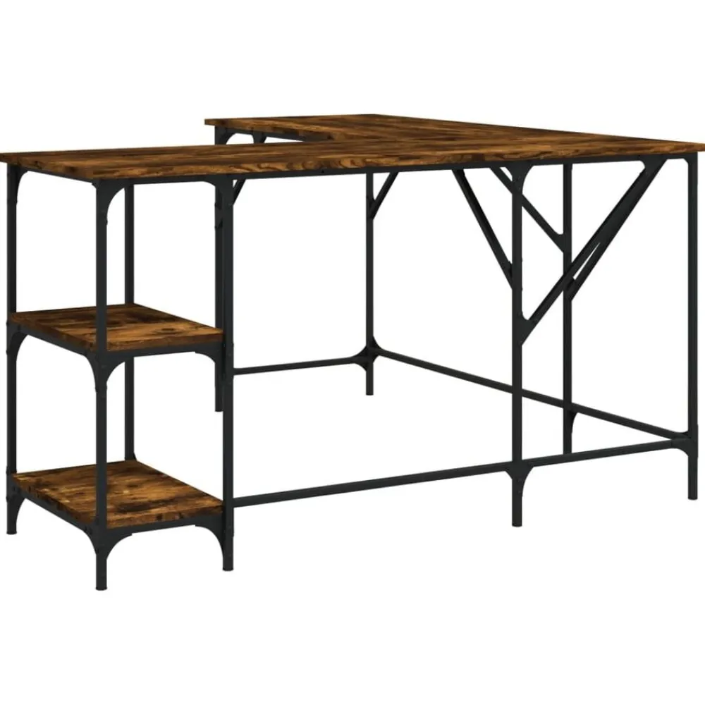 vidaXL Escritorio madera de ingeniería 139x139x75 cm Roble ahumado Discount