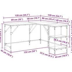 vidaXL Escritorio madera de ingeniería 139x139x75 cm Roble ahumado Discount