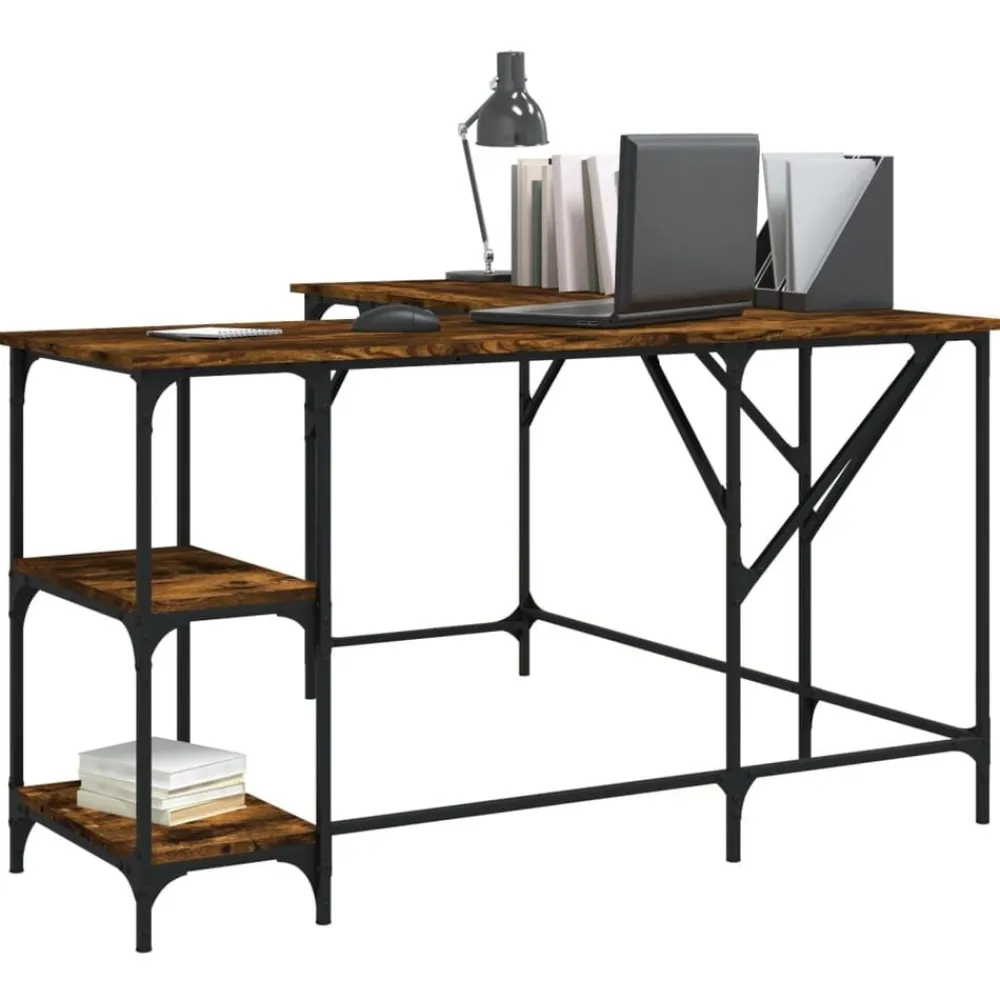 vidaXL Escritorio madera de ingeniería 139x139x75 cm Roble ahumado Discount