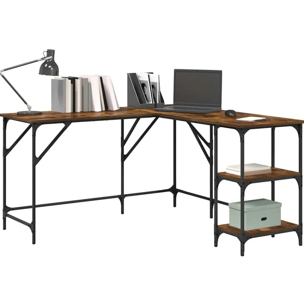 vidaXL Escritorio madera de ingeniería 139x139x75 cm Roble ahumado Discount