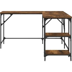 vidaXL Escritorio madera de ingeniería 139x139x75 cm Roble ahumado Discount