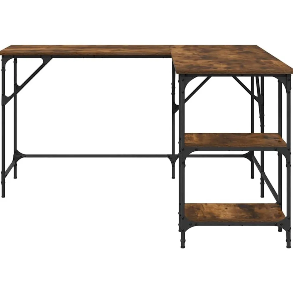 vidaXL Escritorio madera de ingeniería 139x139x75 cm Roble ahumado Discount