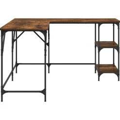 vidaXL Escritorio madera de ingeniería 139x139x75 cm Roble ahumado Discount