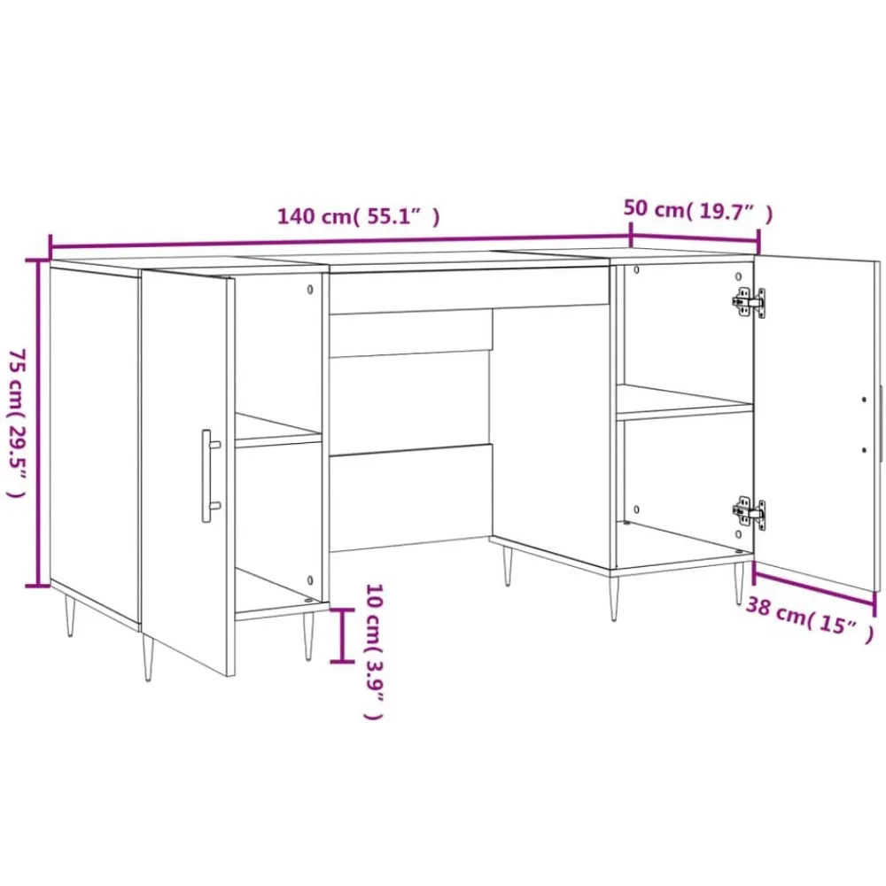 vidaXL Mobiliario De Oficina-Escritorio madera de ingeniería gris hormigón 140x50x75 cm
