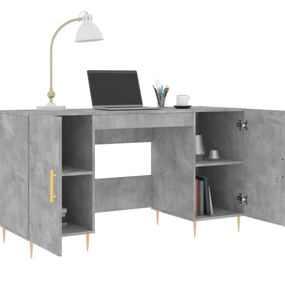 vidaXL Mobiliario De Oficina-Escritorio madera de ingeniería gris hormigón 140x50x75 cm