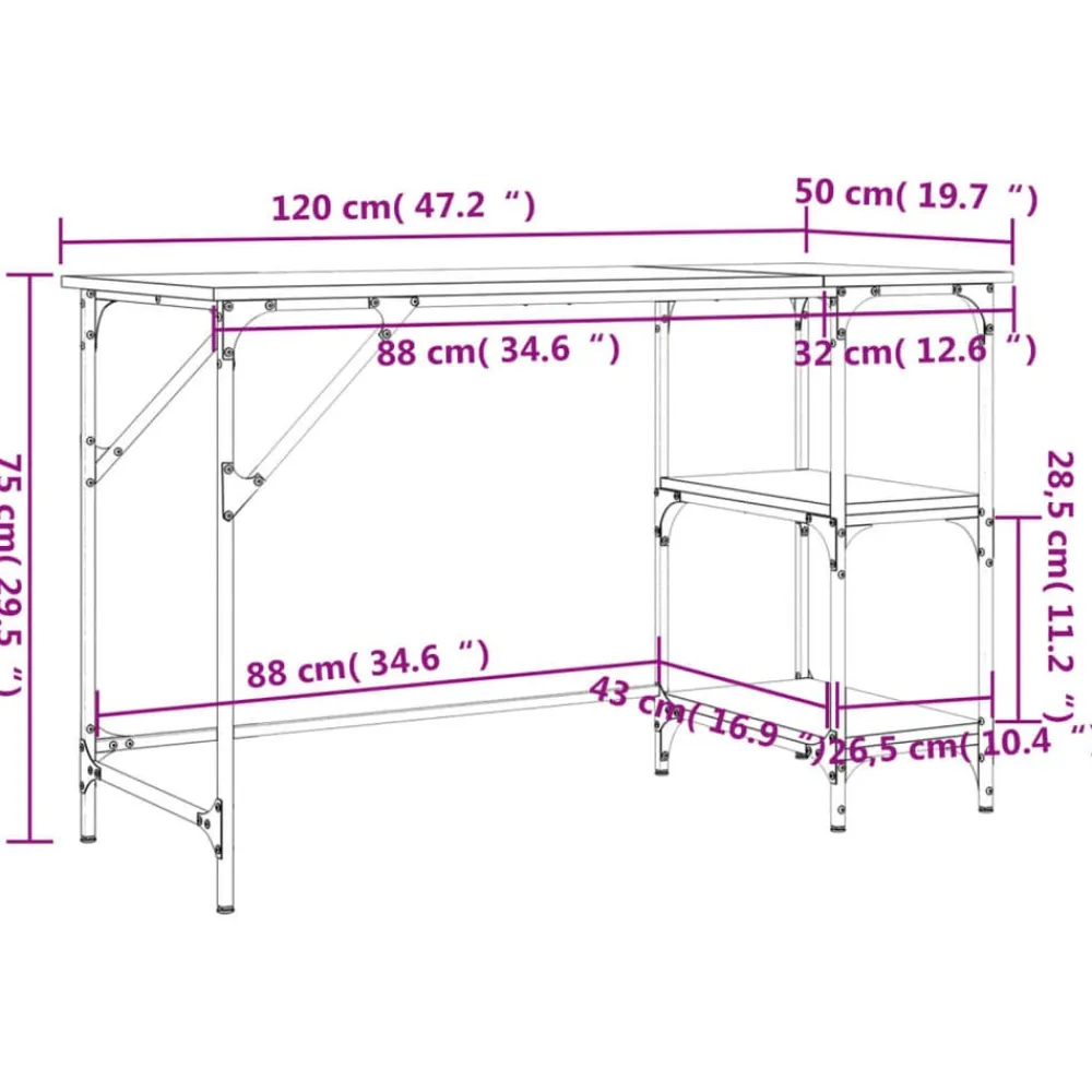 vidaXL Mobiliario De Oficina-Escritorio metal y madera ingeniería 120x50x75 cm