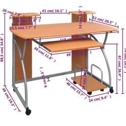 vidaXL Escritorio ordenador madera contrachapada marrón 110x52x88,5 cm Marrón Sale