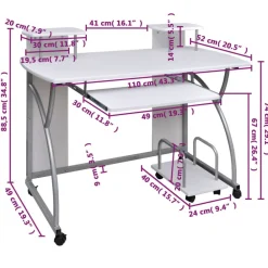 vidaXL Mobiliario De Oficina-Escritorio ordenador madera contrachapada 110x52x88,5 cm