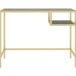vidaXL Escritorio para ordenador vidrio negro mármol 100x36x74 cm m&aacute;rmol negro y dorado Discount