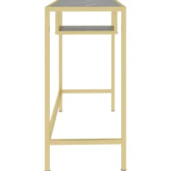 vidaXL Escritorio para ordenador vidrio negro mármol 100x36x74 cm m&aacute;rmol negro y dorado Discount