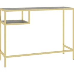 vidaXL Escritorio para ordenador vidrio negro mármol 100x36x74 cm m&aacute;rmol negro y dorado Discount