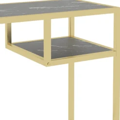 vidaXL Escritorio para ordenador vidrio negro mármol 100x36x74 cm m&aacute;rmol negro y dorado Discount