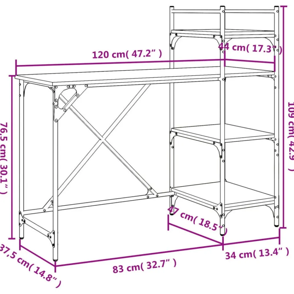 vidaXL Mobiliario De Oficina-Escritorio para ordenador con estantes 120x47x109 cm