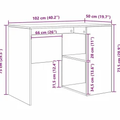 vidaXL Escritorio 102 x 50 x 75 cm Madera de ingeniería Roble ahumado
