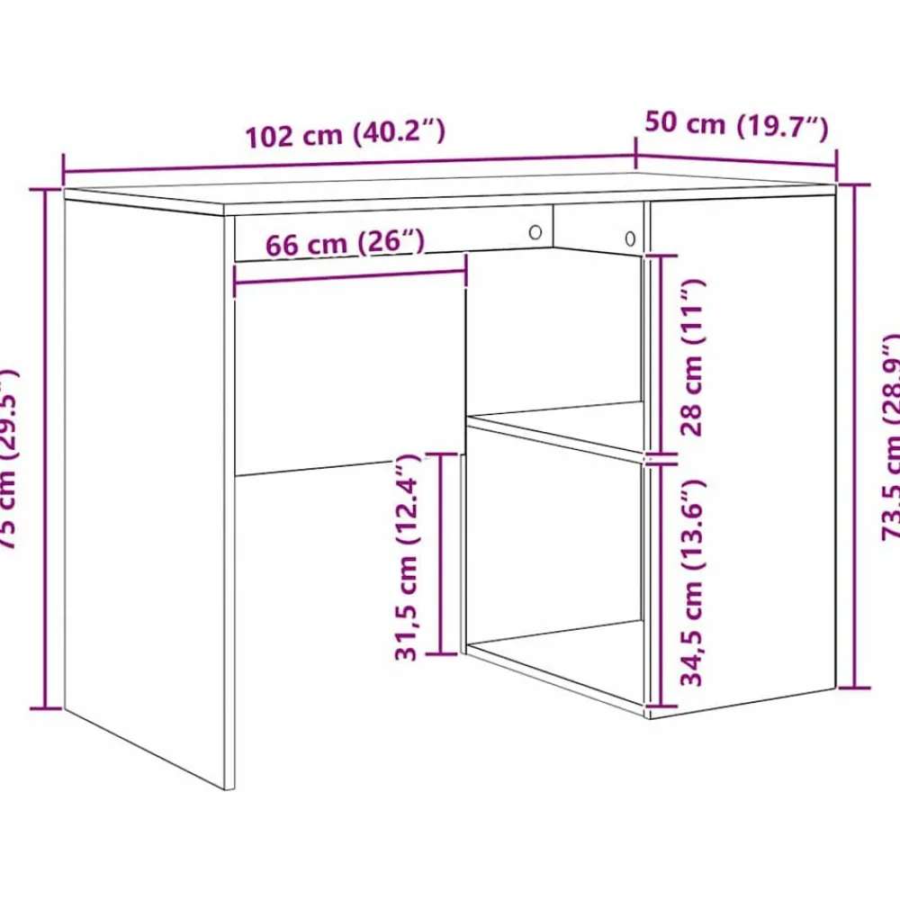 vidaXL Escritorio 102 x 50 x 75 cm Madera de ingeniería Roble ahumado