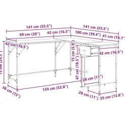 vidaXL Mobiliario De Oficina-Escritorio Roble artesanal 141 x 141 x 75 cm