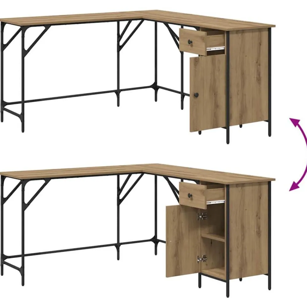 vidaXL Mobiliario De Oficina-Escritorio Roble artesanal 141 x 141 x 75 cm
