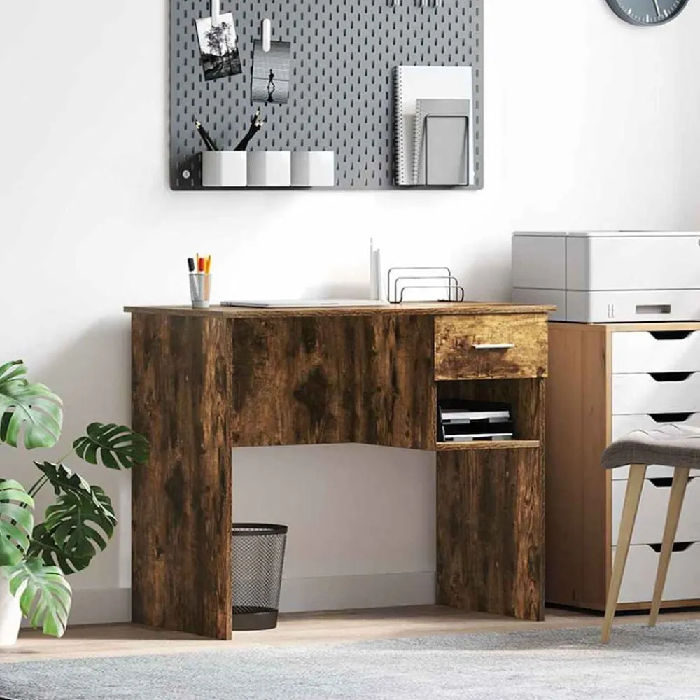 vidaXL Escritorio 90 x 49 x 75 cm Madera de ingeniería Roble ahumado