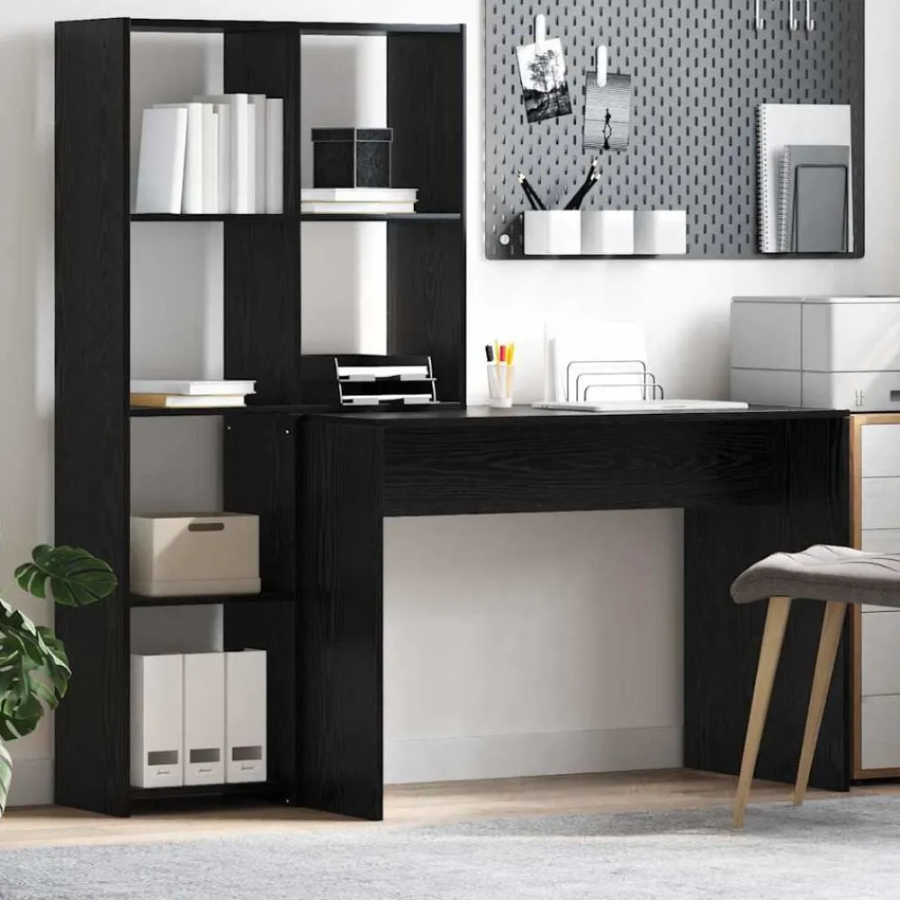 vidaXL Escritorio 138,5 x 55 x 143 cm Madera de ingeniería Roble negro