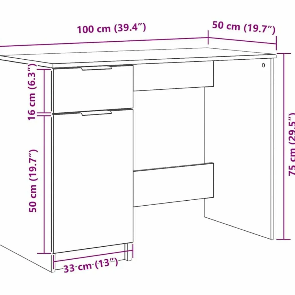 vidaXL Mobiliario De Oficina-Escritorio 100 x 50 x 75 cm Madera de ingeniería